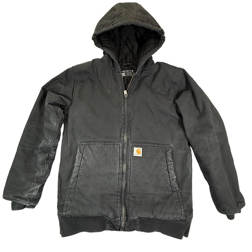 Carhartt Boys Black Canvas Hooded Active Jacket Coat XL 18-20 OJ8545-B